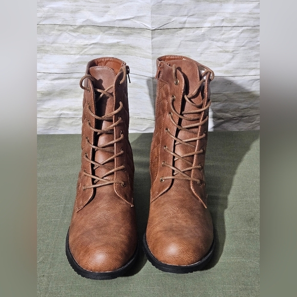 Womens Military Brown Combat Boot With Quilted Top - Picture 5 of 10